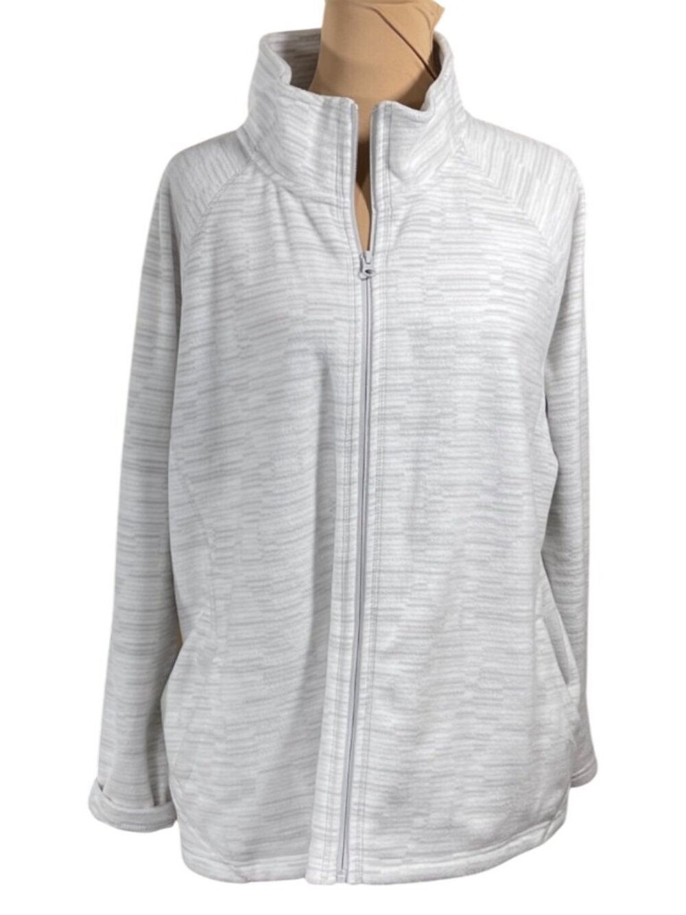 MTA Sport Full Zip Jacket Size 3X Light Heather Grey Mock Neck Long Sleeve